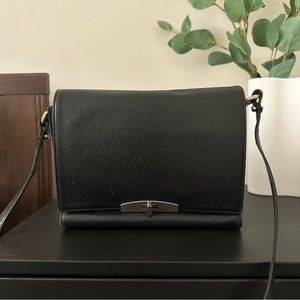 Cuyana black leather crossbody purse with dust bag